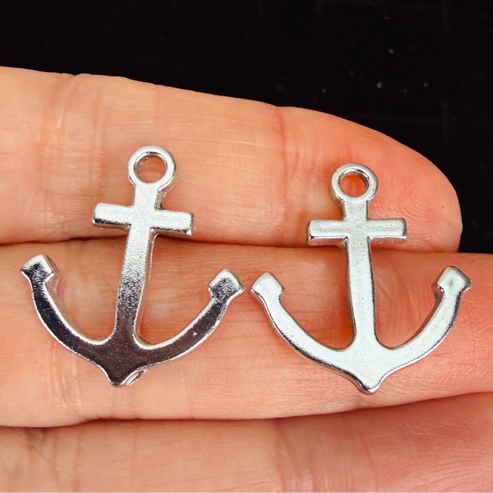Lightweight silvertone, anchor nautical themed pierced earrings - Picture 3 of 8